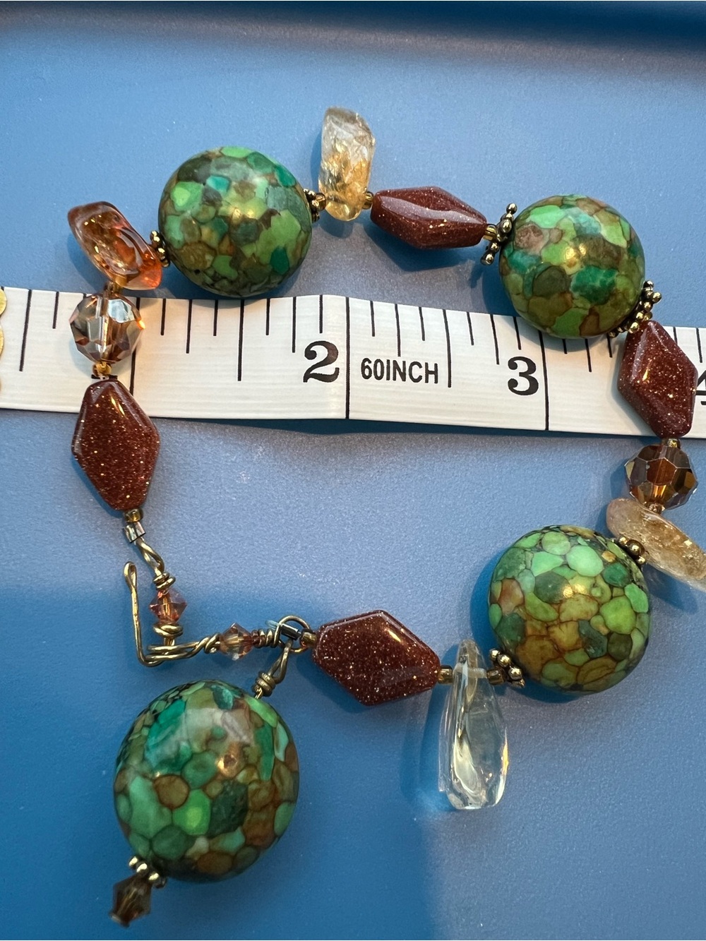 Green Mosaic Bead Statement bracelet w/ gold colored accents